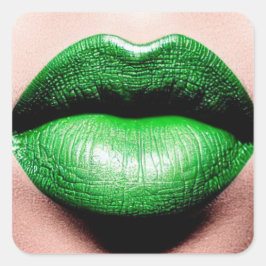 Green Lipstick-Aufkleber Quadratischer Aufkleber