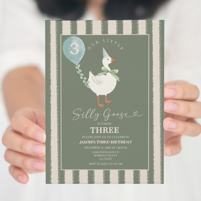 Green Little Albern Goose Balloon Junge 3. Geburts Einladung (Von Creator hochgeladen)