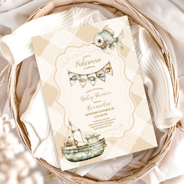 Green Little Fisherman Fishing Baby Shower Einladung