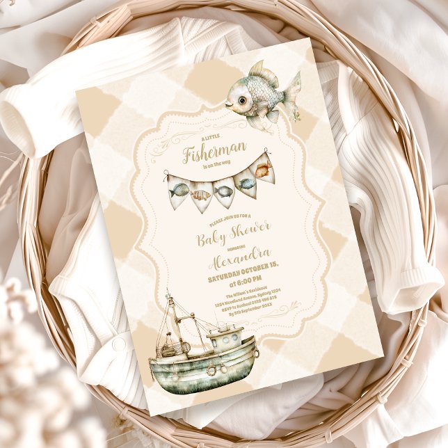 Green Little Fisherman Fishing Baby Shower Einladung (Von Creator hochgeladen)