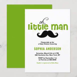 Green Little Man Mustache Kinderdusche Einladung