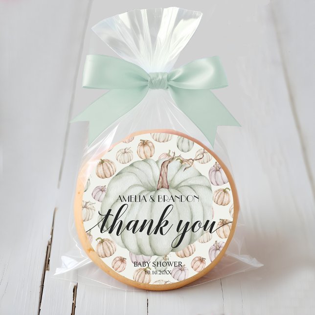 Green Little Pumpkin Baby Dusche Danke Runder Aufkleber (Little green pumpkin baby shower thank you stickers)