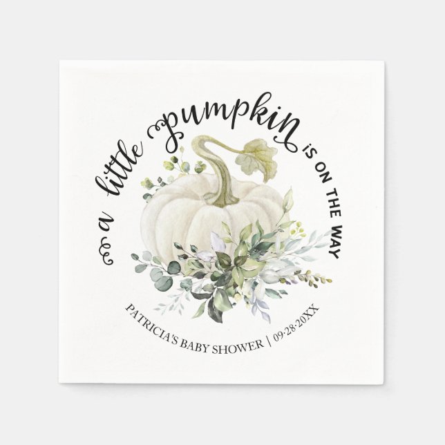 Green Little Pumpkin Fall Baby Shower Serviette (Vorderseite)