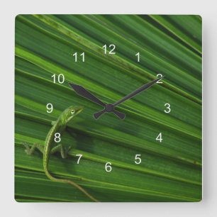 Green Lizard Clock Quadratische Wanduhr