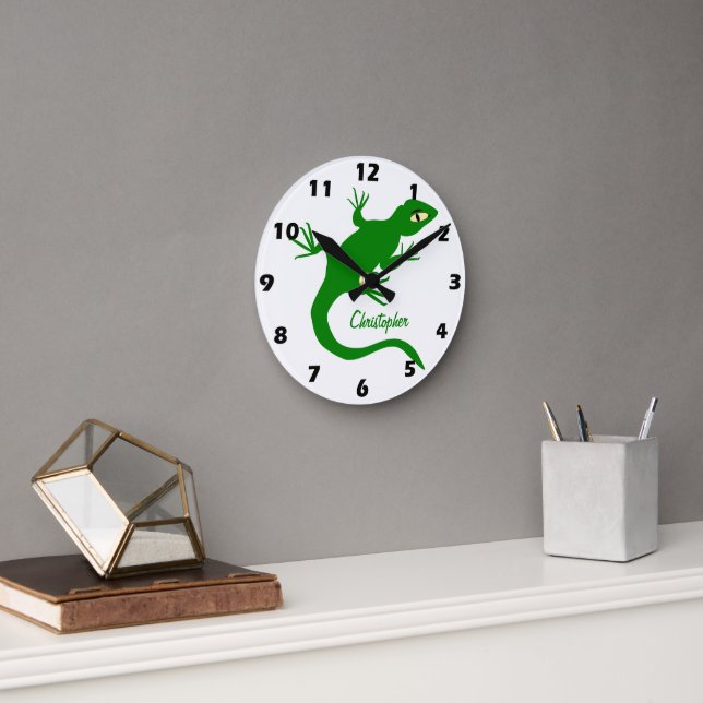 Green Lizard Design Personalised Runde Wanduhr (Büro)