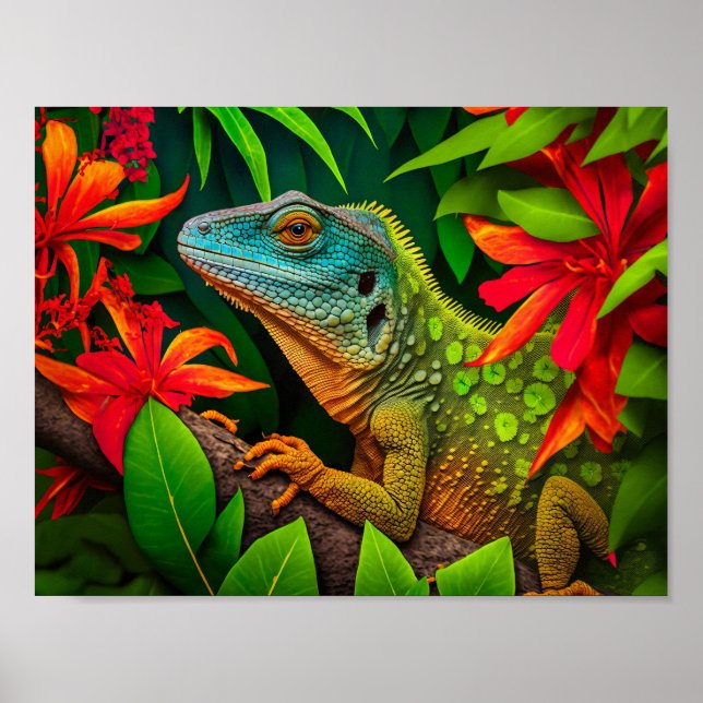 Green Lizard in Rainforest Poster (Vorne)