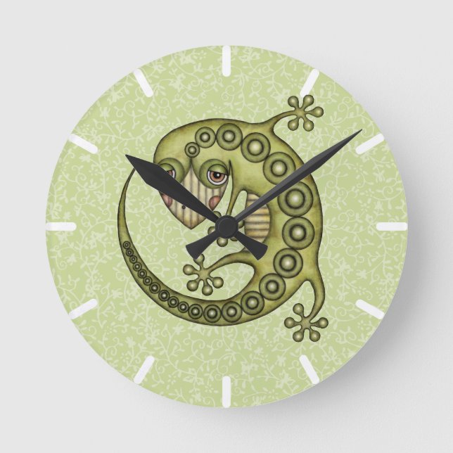 Green Lizard Runde Wanduhr (Vorderseite)
