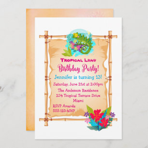 Green Lizard Tropical Luau Birthday Invite Einladung