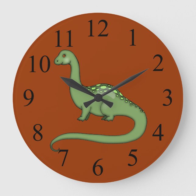 Green Long Neck Dinosaurier Kids Wall Clock Große Wanduhr (Vorderseite)