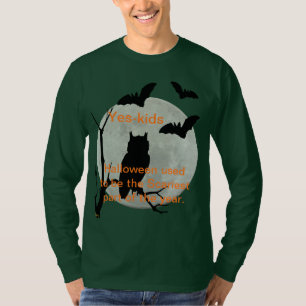Green Long Sleeve Halloween Owl & Fledermäuse T-Shirt