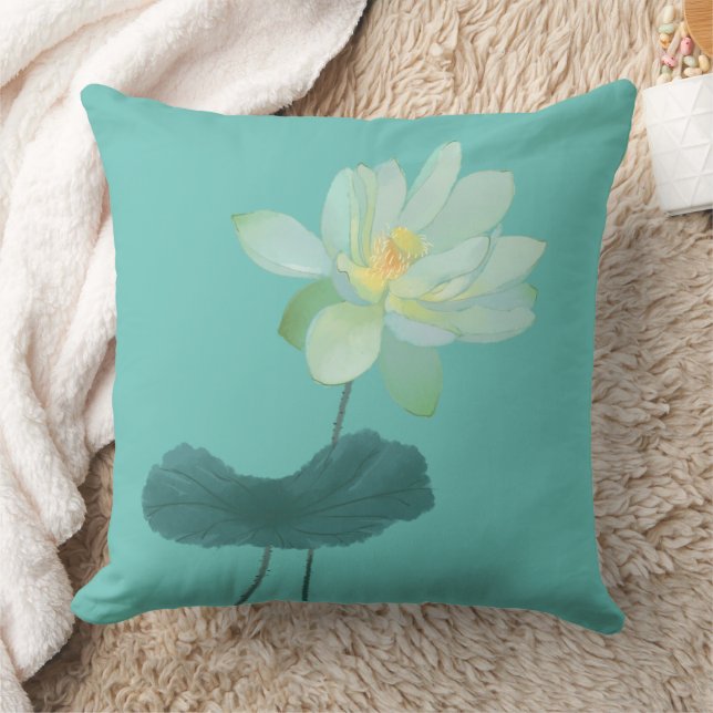Green Lotus Blume Asiatisch Inspiriert Kissen (Decke)