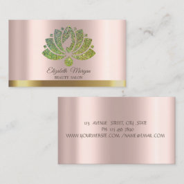 Green Lotus Blume Glitzer Rose Goldener Salon Visitenkarte