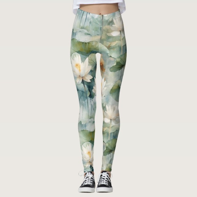 Green Lotus Flowers Serenity Leggings (Vorderseite)