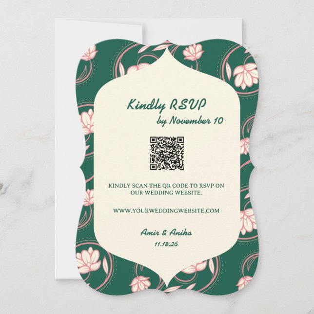 Green Lotus Lanterns Indian Wedding RSVP Card Einladung (Vorderseite)