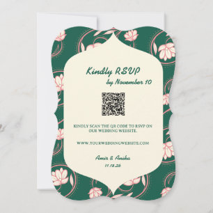 Green Lotus Lanterns Indian Wedding RSVP Card Einladung