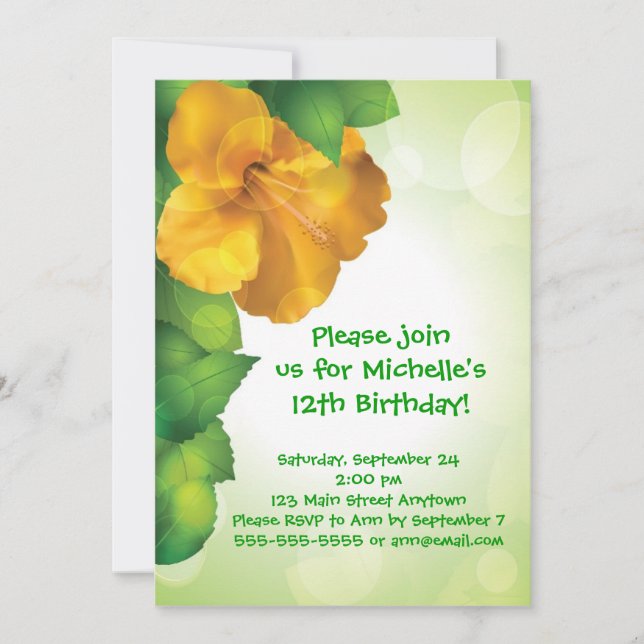 Green Luau Hibiskus Hawaii Einladungen (Vorderseite)