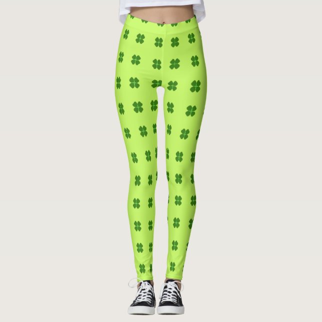 Green Lucky Clover Pattern St Patrick's Day Leggings (Vorderseite)