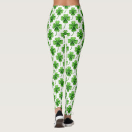 Green Lucky Clover Pattern St Patrick's Day Leggings
