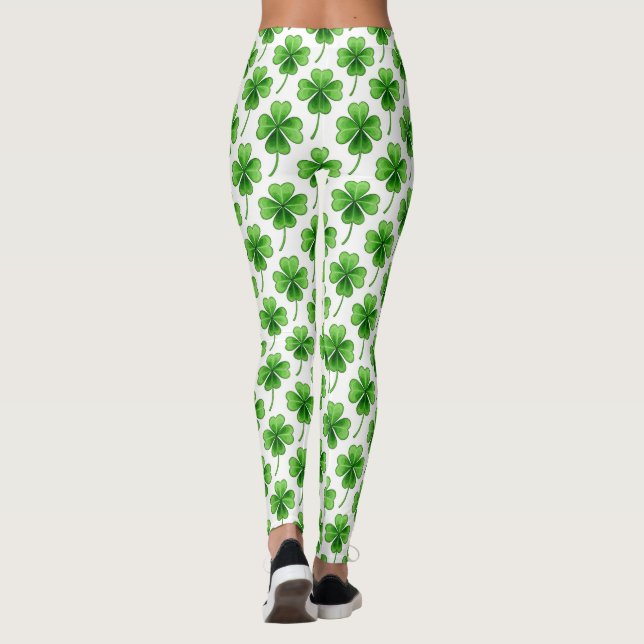 Green Lucky Clover Pattern St Patrick's Day Leggings (Rückseite)
