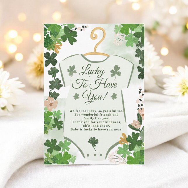 Green Lucky Clover St. Patrick's Day Baby Shower Dankeskarte (Green Lucky Clover St. Patrick’s Day Baby Shower Thank You Card)