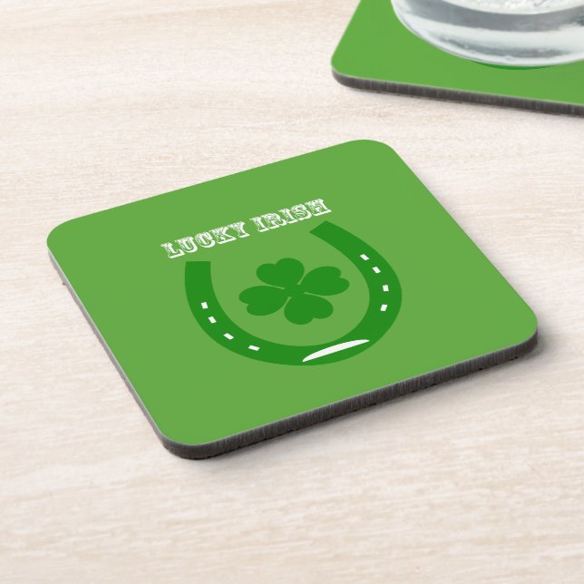 Green Lucky Horseshoe mit 4 Blatt Kleeblatt Untersetzer (Linke Seite)
