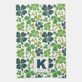 Green Lucky Kleeblatt Clover Muster Mit Monogramm Geschirrtuch