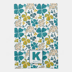 Green Lucky Kleeblatt Clover Muster Mit Monogramm Geschirrtuch