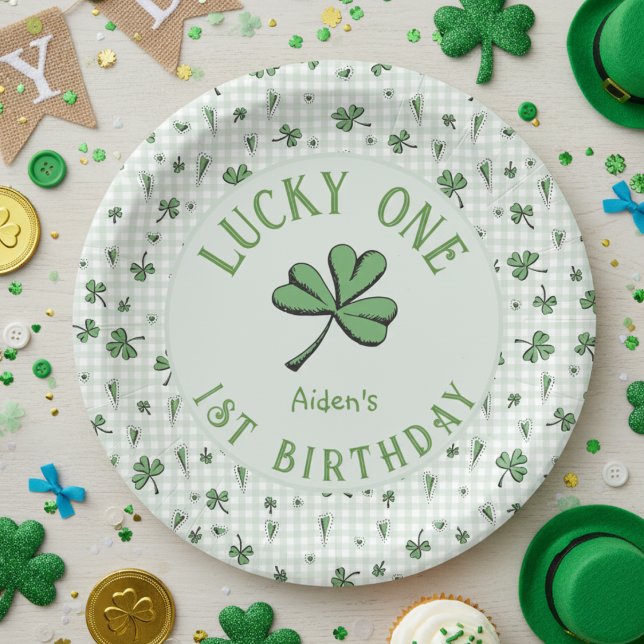 Green Lucky One Irish 1. Geburtstag Pappteller (Lucky One Green Shamrock Four Leaf Clover 1st Birthday Paper Plates. Irish St Patrick's Day Party)