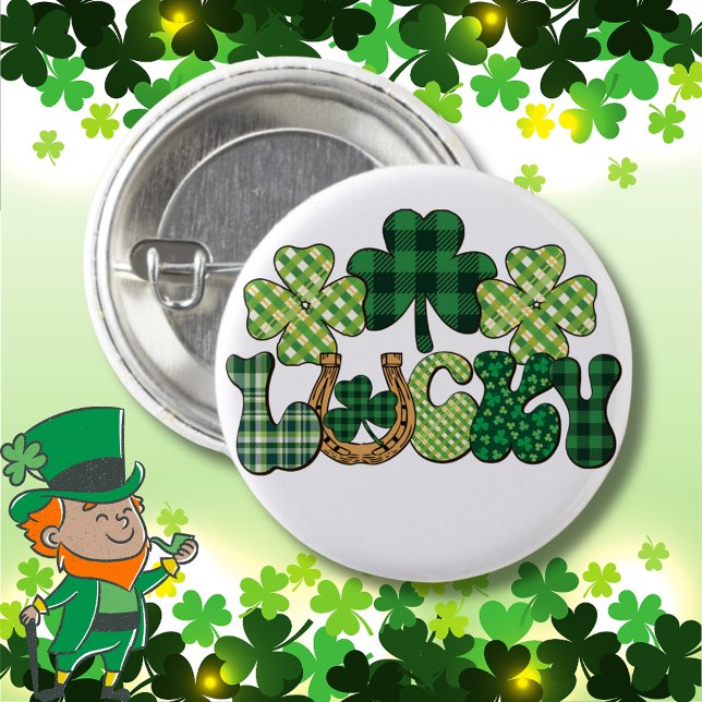 Green Lucky St Patricks Day Button (Green Lucky St Patricks Day 3 Cm Round Badge)