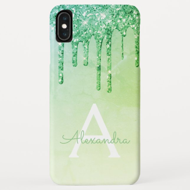 Green Luxe Bling Sparkle Glitzer Monogram Case-Mate iPhone Hülle (Rückseite)