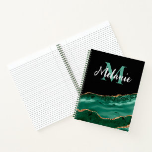 Green Malachite and Gold Glitzer Mit Monogramm Notizbuch