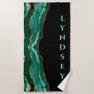 Green Malachite, Gold Glitzer - Black - Ihr Name Strandtuch