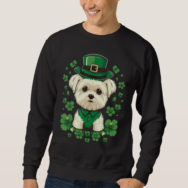 Green Maltese dog shamrock on St Patricks Day Malt Sweatshirt (Vorderseite)