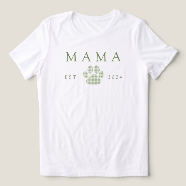 Green Mama Gingham Paw Print Birthday Tri-Blend Shirt (Design Vorderseite)