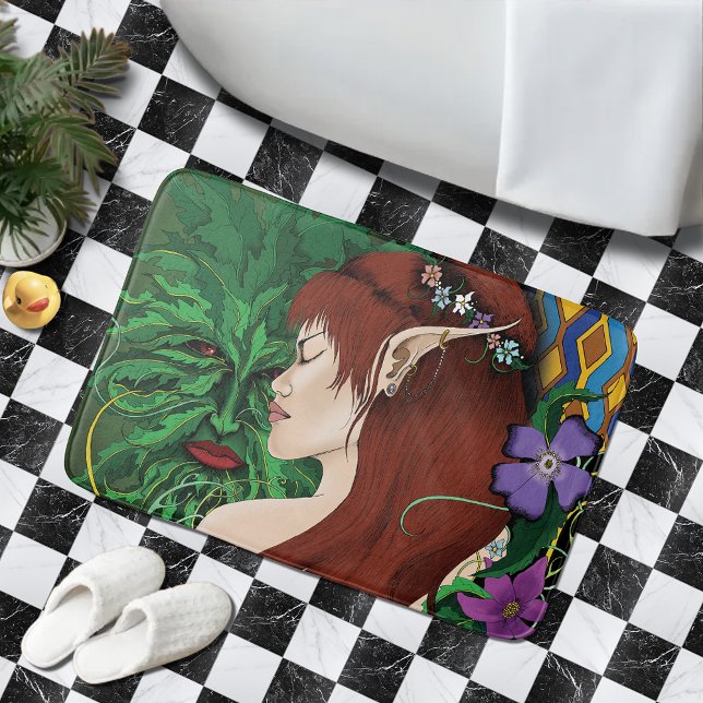 Green Man Elf Fantasy Floral Badematte (Von Creator hochgeladen)