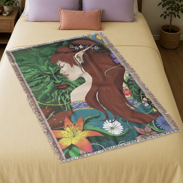 Green Man Elf Fantasy Floral Decke (Von Creator hochgeladen)