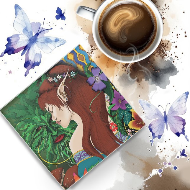 Green Man Elf Fantasy Floral Glasuntersetzer (Von Creator hochgeladen)