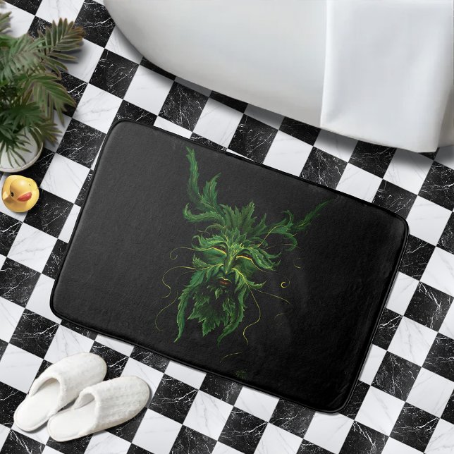 Green Man Fee Blätter Black Badematte (Von Creator hochgeladen)