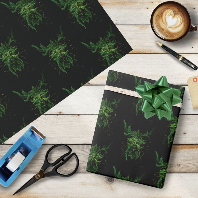 Green Man Fee Blätter Black Geschenkpapier (Von Creator hochgeladen)