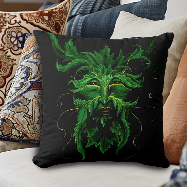 Green Man Fee Blätter Black Kissen (Von Creator hochgeladen)