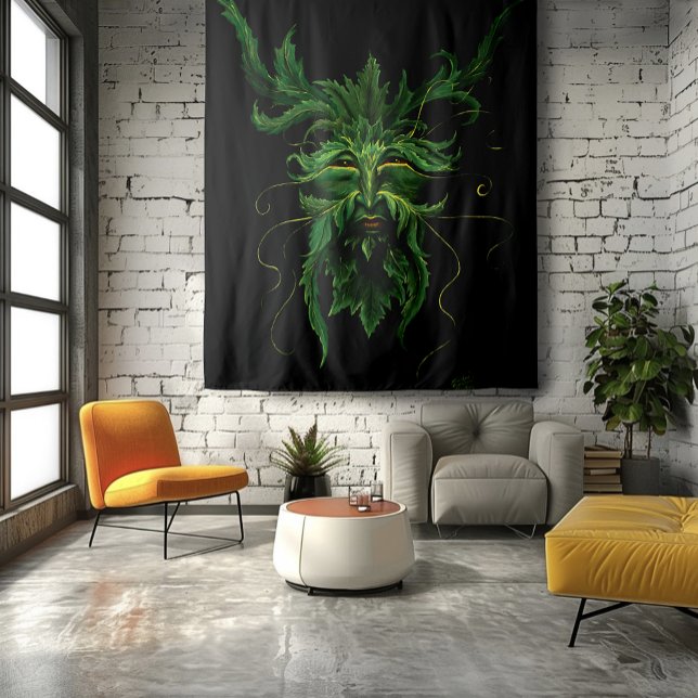 Green Man Fee Blätter Black Wandteppich (Von Creator hochgeladen)