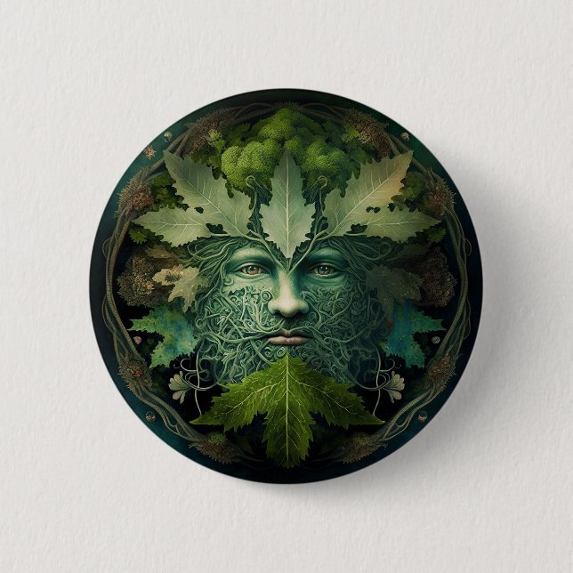 Green Man Mandala Fantasy Art Button (Vorderseite)