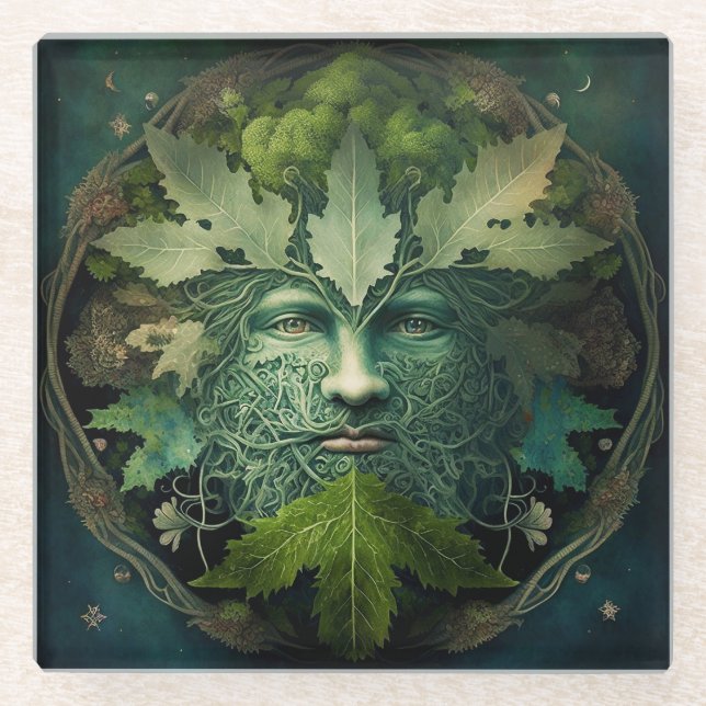 Green Man Mandala Fantasy Art Glasuntersetzer (Vorderseite)