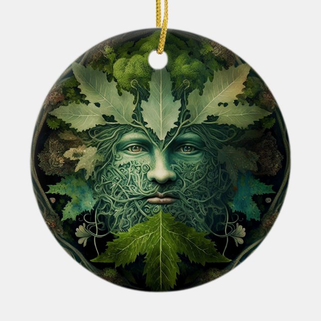 Green Man Mandala Fantasy Art Keramik Ornament (Vorne)
