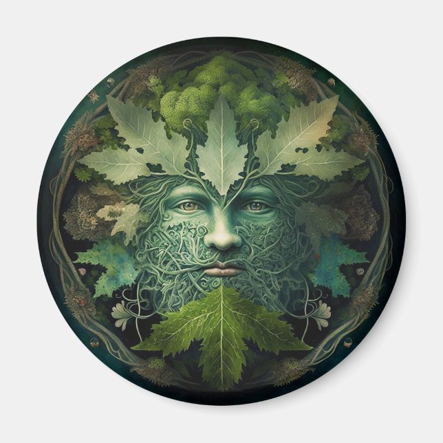 Green Man Mandala Fantasy Art Magnet (Vorne)