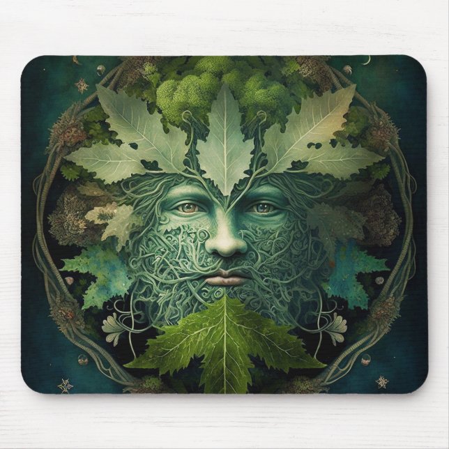 Green Man Mandala Fantasy Art Mousepad (Vorne)