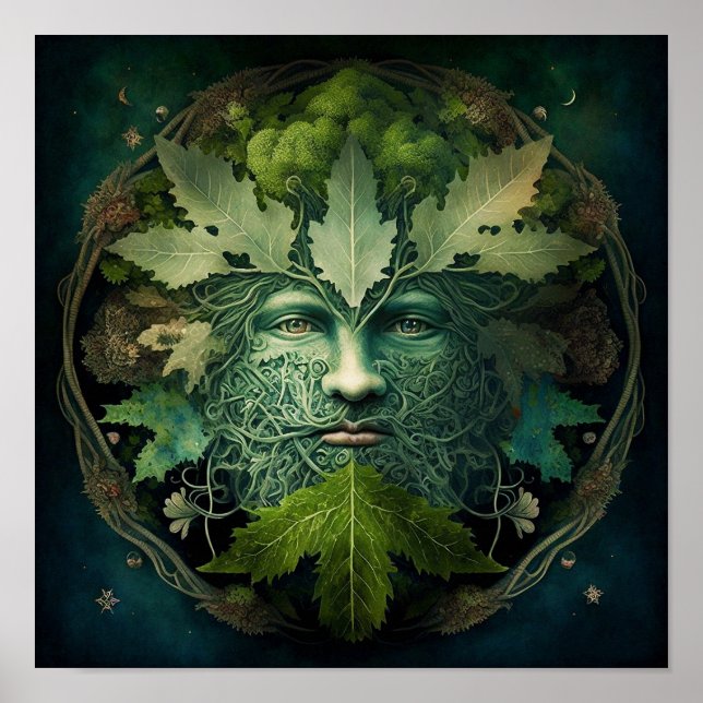 Green Man Mandala Fantasy Art Poster (Vorne)