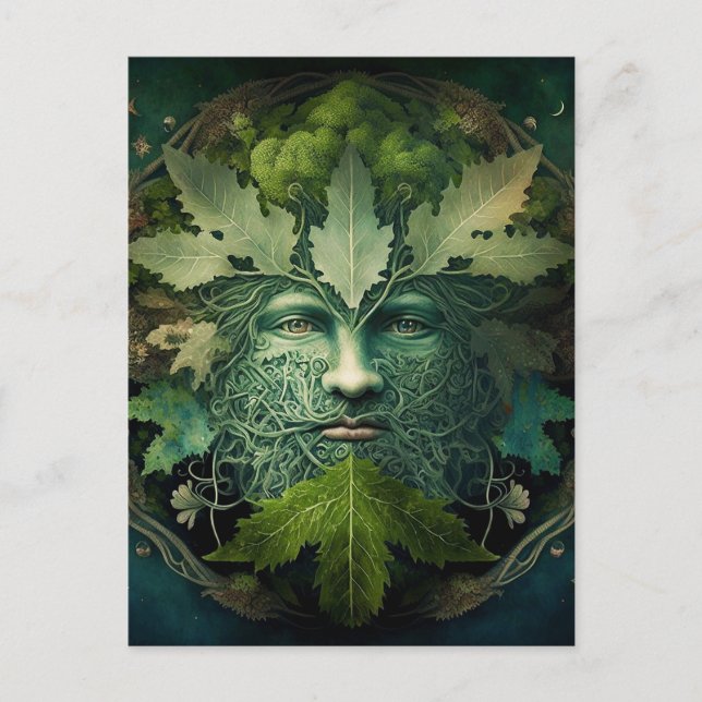 Green Man Mandala Fantasy Art Postkarte (Vorderseite)