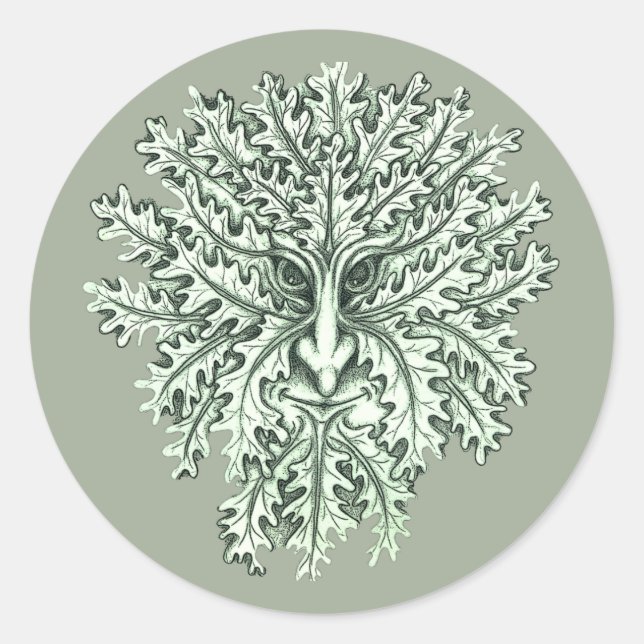 Green Man Runder Aufkleber (Vorderseite)