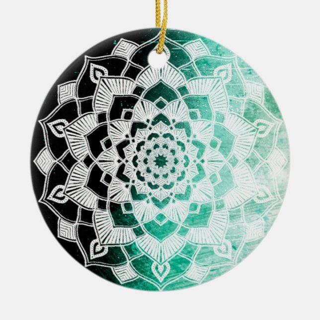 Green Mandala Abstrakt Schöne Weihnachten Keramik Ornament (Vorne)